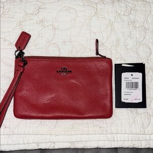 Coach Washed Red Leather Wristlet